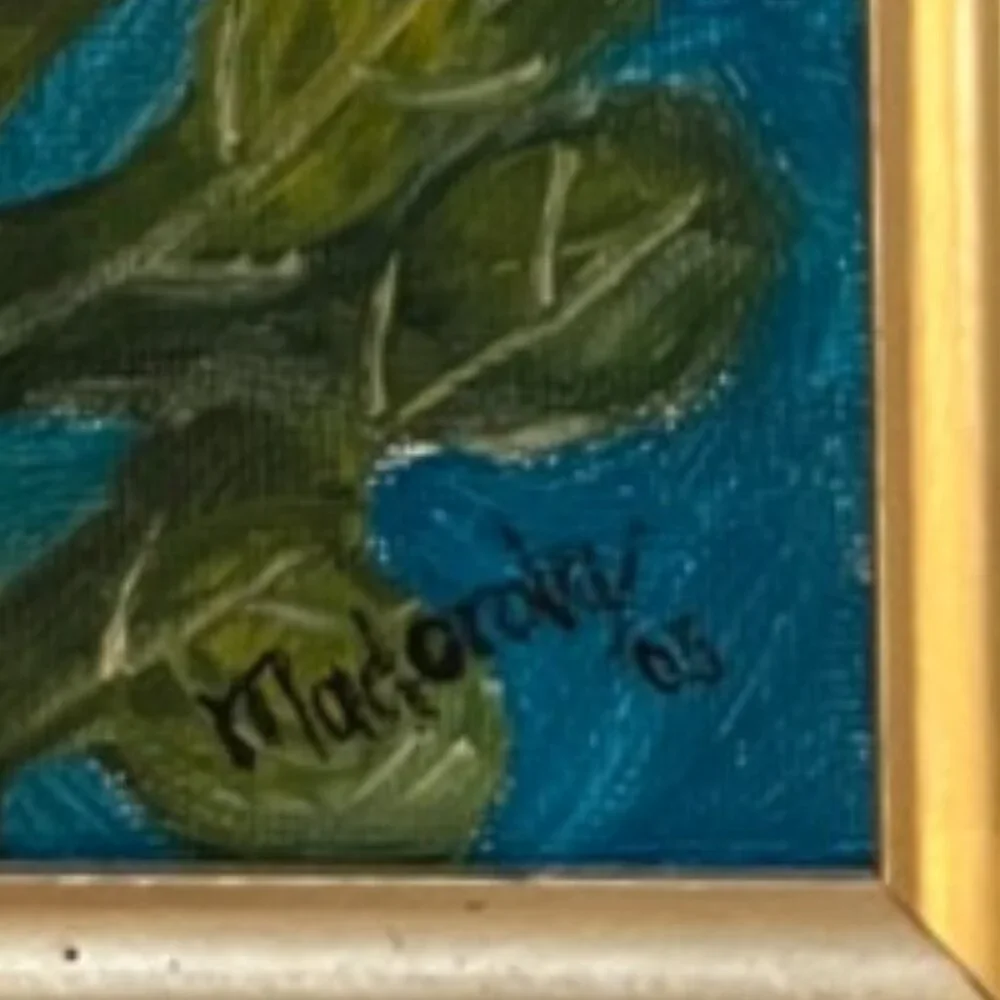 Vtg Framed Hand-Painted Water Lily Art on Canvas Panel, Signed & Dated, Acrylic - Picture 6 of 10